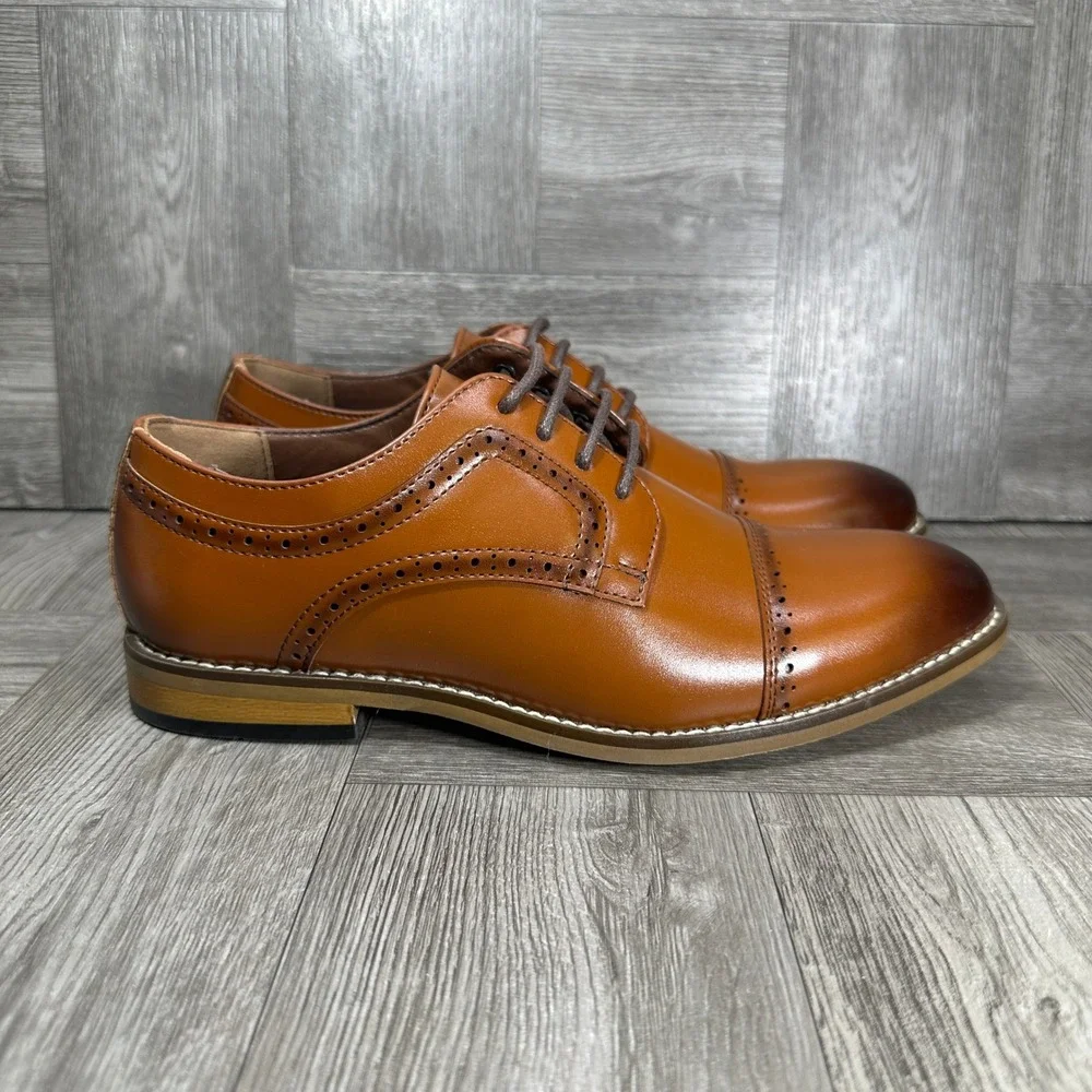 Stacy Adams Dress Shoes Cap Toe Brogue Kids 13M Cognac Brown NEW 43418-221